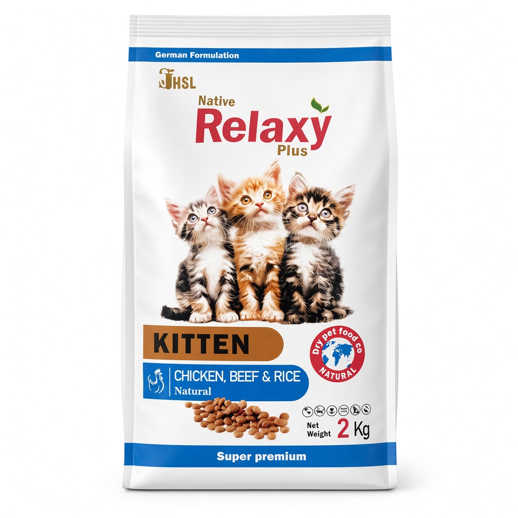 غذای خشک بچه گربه ریلکسی پلاس مدل Kitten با طعم مرغ، گوشت و برنج وزن ۲ کیلوگرم